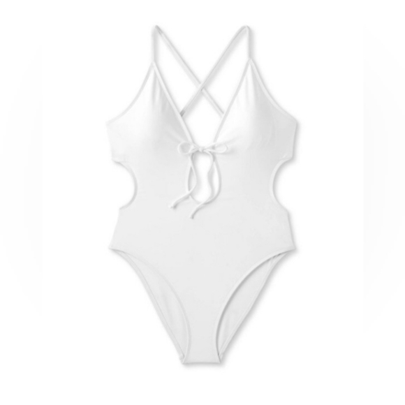 Shade & Shore Women’s Onepiece Plunge Swimsuit White. Size M 8-10 - Picture 7 of 10